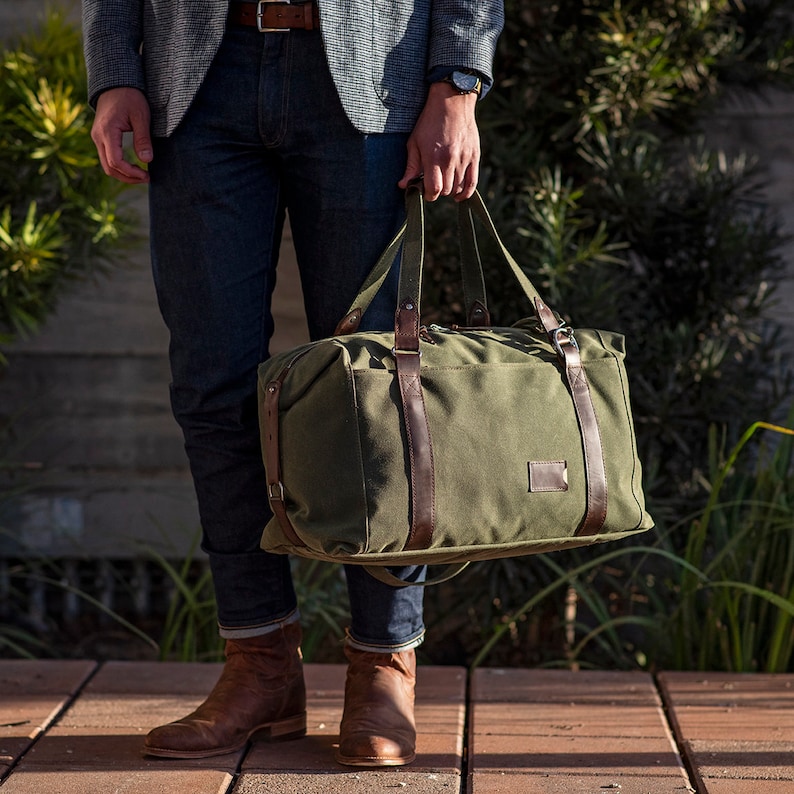 Waxed Canvas Duffle Bag: Folding Personalized Weekender Bag - Etsy
